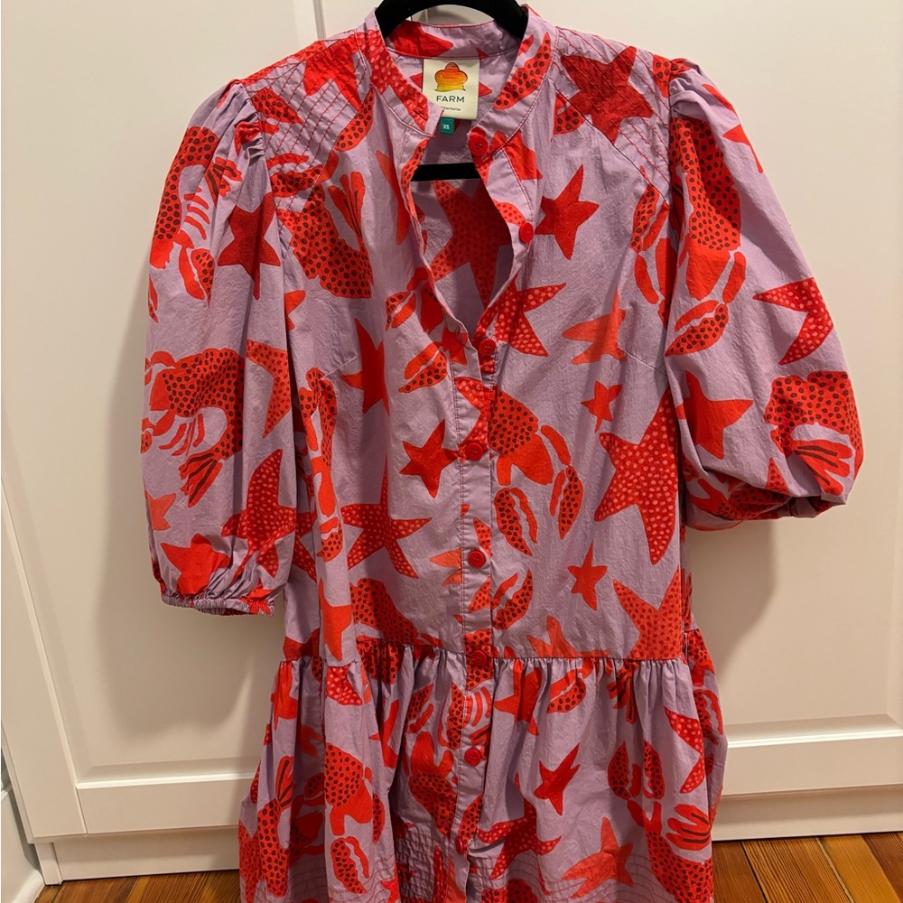Farm Rio long sleeve purple and red printed dress